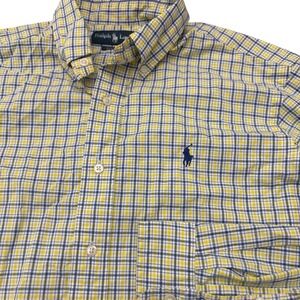 Ralph Lauren Classic Fit Plaid Button Shirt Blue Yellow Cotton Men's Medium